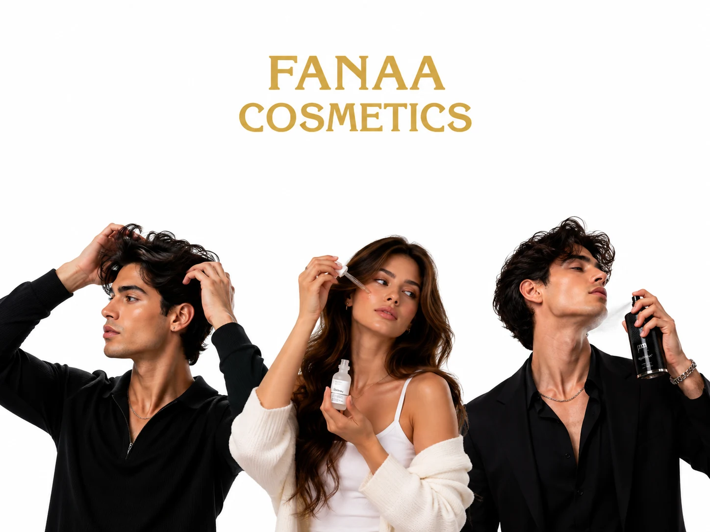 Fanaa Cosmetics campaign featuring hair care, skincare and fragrance